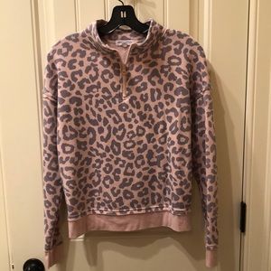 Grayson/Threads pink and gray cheetah print, zip up pullover, womens size XS